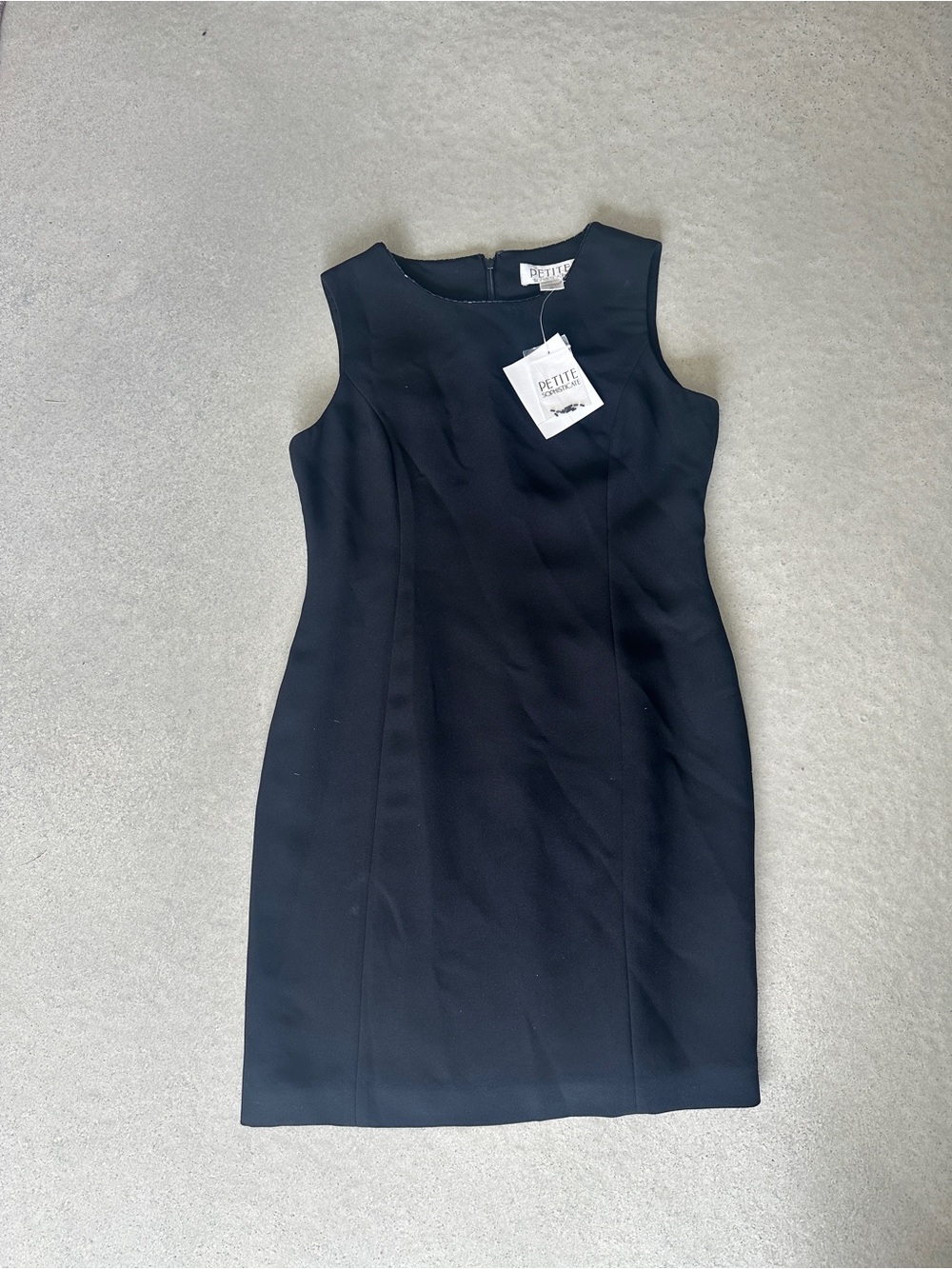 Petite Sophisticate Black Sleeveless Midi Sheath Dress with beaded neckline